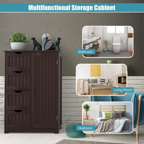 Wooden 4 Drawer Bathroom Cabinet Storage Cupboard 2 Shelves Free Standing Brown Perspective: top