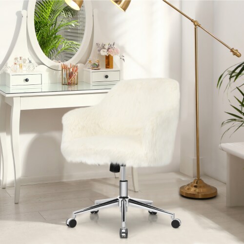 Synthetic Swivel Office Chair Adjustable Task Chair Fluffy Vanity