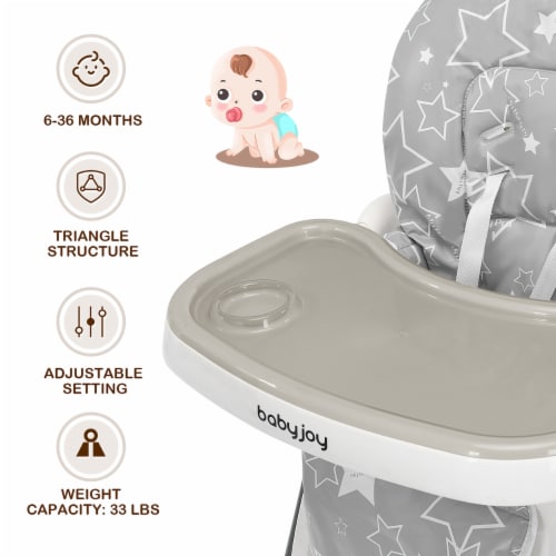 Babyjoy Folding Baby High Chair Dining Chair w/ 6-Level Height Adjustment Gray Perspective: top