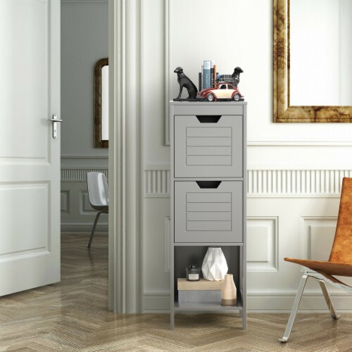 Costway Bathroom Wooden Floor Cabinet Multifunction Storage Rack Stand Organizer Gray Perspective: top