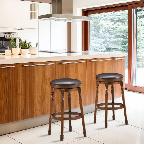 Costway Set of 2 29'' Swivel Bar Stool Leather Padded Dining Kitchen Pub Chair Backless Perspective: top