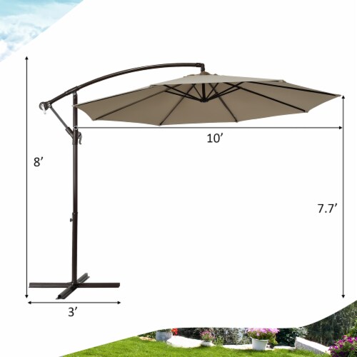Costway 10FT Patio Offset Hanging Umbrella Easy Tilt Adjustment 8 Ribs Backyard Tan Perspective: top