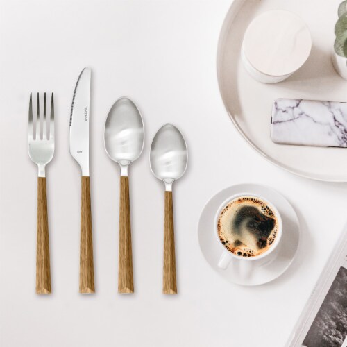 Hampton Forge Tomodachi Dali Wood Look Flatware Set - Brown/Silver Perspective: top