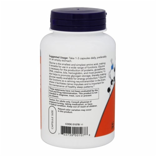 NOW Foods Glycine 1 000 mg - 100 Veg Capsules Perspective: top