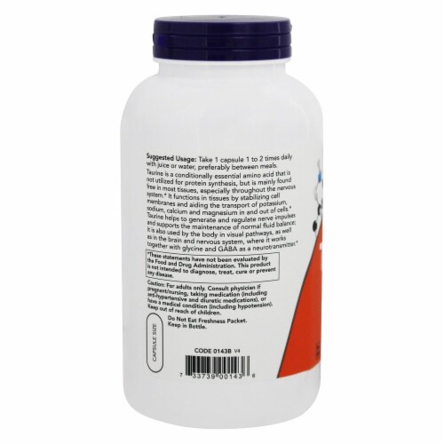 NOW Foods Double Strength Taurine 1 000 mg - 250 Veg Capsules Perspective: top