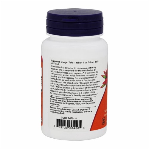 NOW Foods Vitamin B6 50 mg., 100 Tablets Perspective: top