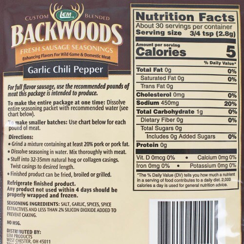 Backwoods Garlic Chili Pepper Fresh Sausage Seasoning for 5 Lbs Meat 3 Oz 9140 Perspective: top