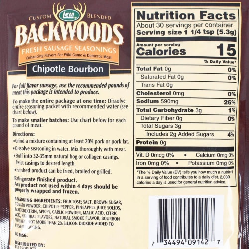 Backwoods Chipotle Bourbon Sausage Seasoning Makes 5 Lbs of Meat 5.6 Oz 9142 Perspective: top