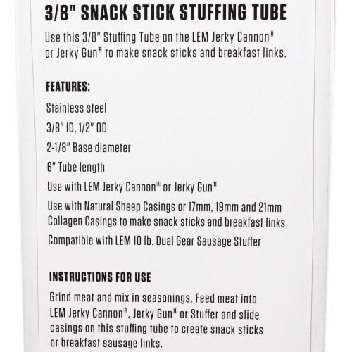 LEM Jerky Cannon Snack Stick Stuffing Tube 3/8 Id 1/2 Od Stainless Steel 468N Perspective: top