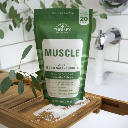 Village Naturals Therapy Muscle Relief Foaming Body Soak Perspective: top
