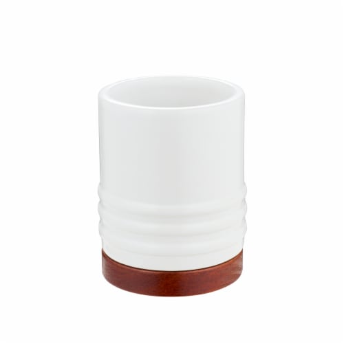 VCNY Home Ceramic Bathroom Accessory Set - White/Wood Perspective: top