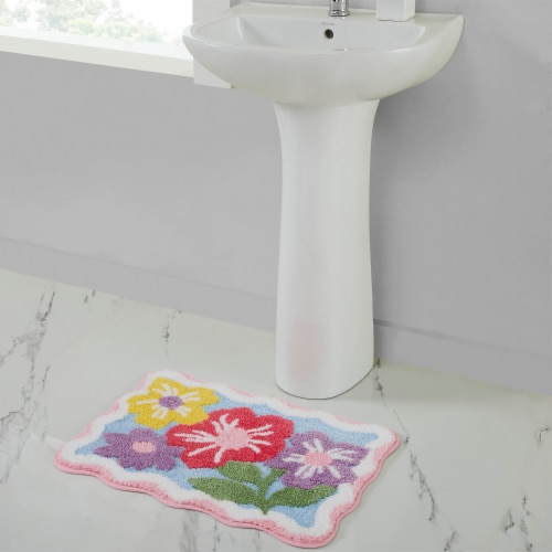 Multi Floral Scallop Tufted Bath Rug Perspective: top