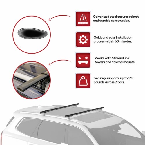 YAKIMA 60 Inch Steel CoreBar Aerodynamic Roof Rack Crossbars Black Set of 2 1 Piece QFC