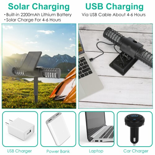 Solar Powered Bug Zapper Mosquito Killer Lamp Ip65 Waterproof Black 2200Mah 1 unit Smith s Food and Drug