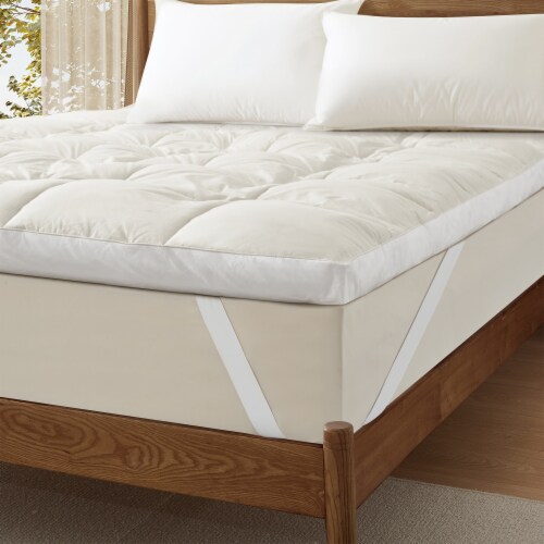 3-Inch Mattress Topper Pillowtop Feather Bed White Goose Feather Cotton Fabric Perspective: top