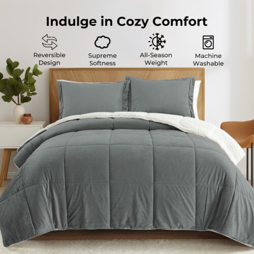 3 Piece Faux Fur Comforter Set Reversible Velvet Sherpa Queen King Size Soft Full Queen Size Full Queen size Mariano s