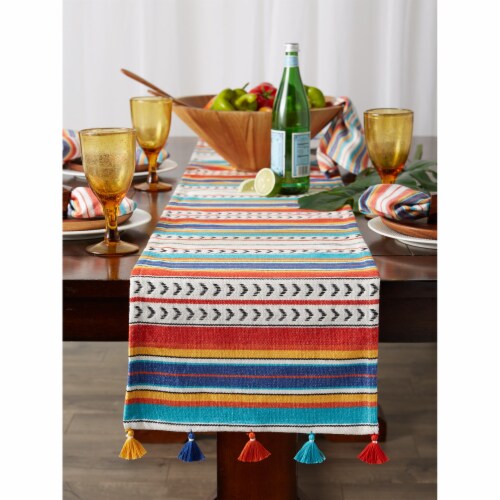 European Soaps Tasseled Table Runner - Picante Stripe Perspective: top