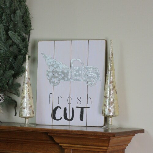 Midwest 15.75  Gray and Black  fresh CUT  Galvanized Truck Christmas Wall Hanging Perspective: top