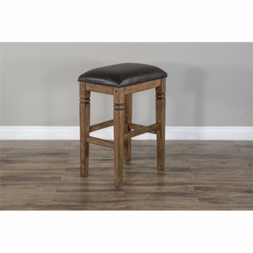 Sunny Designs Doe Valley 30  Wood Backless Stool with Cushion Seat in Brown Perspective: top