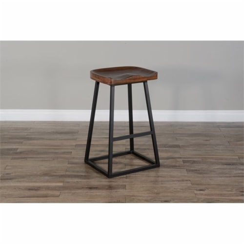 Sunny Designs 30  Mid-Century Wood & Metal Saddle Barstool in Mahogany Perspective: top