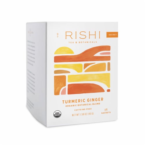Rishi Tea Turmeric Ginger Organic Botanical Blend Tea Sachets Perspective: top