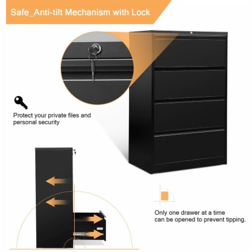 AOBABO 4 Drawer Lateral File Cabinet w/ Lock for Letter/Legal Size Paper, Black Perspective: top