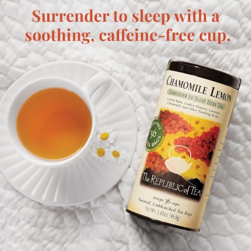 The Republic of Tea Chamomile Lemon Herbal Tea, Caffeine Free, 36 Tea Bags Perspective: top