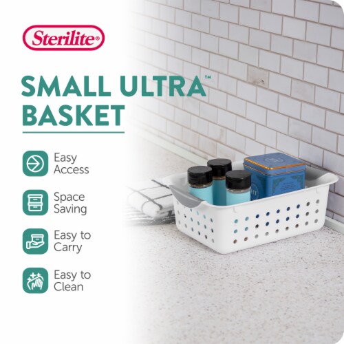 Sterilite White Small Ultra Basket Durable Plastic Storage Organizer, (12 Pack) Perspective: top