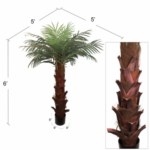Artificial Silk Areca Palm Tree House Plant in Black Pot 6' Perspective: top