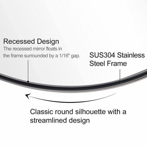 ANDY STAR 24 Inch Round Circle Mirror with Stainless Steel Metal Frame, Chrome Perspective: top