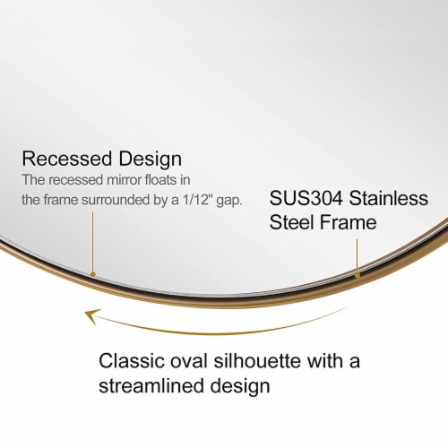 ANDY STAR Modern 22 x 34 Inch Oval Wall Hanging Bathroom Mirror, Brushed Gold Perspective: top