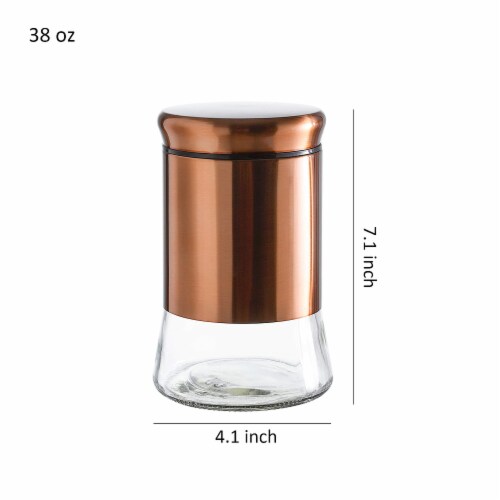 Whole Housewares | 3 Canister Set (28/38/50oz) | Glass Spice Jars | Bronze Cover & Lid Perspective: top
