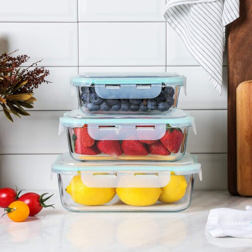 WHOLE HOUSEWARES | Glass Food Storage Containers Meal Prep, 3 Sizes | Airtight Lids . Perspective: top