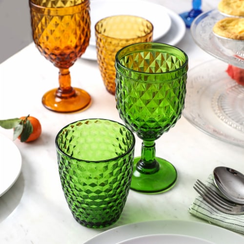 Vintage Style Colored Glass Water Goblet Set of 4 Multi Colors