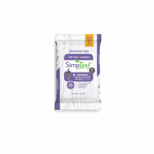 Simpleaf Flushable Wet Wipes Soothing Aloe Vera Formula with Lavender Scent (25Count) 6 PK Perspective: top