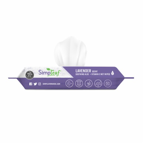 Simpleaf Flushable Wet Wipes Soothing Aloe Vera Formula with Lavender Scent (25Count) 4PK Perspective: top