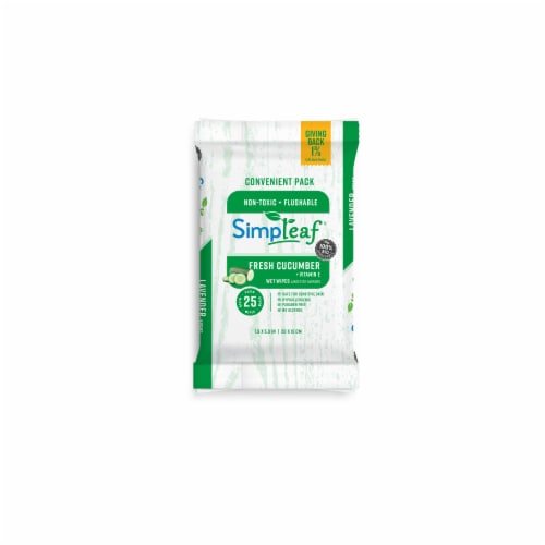Simpleaf Cucumber Flushable Wipes 25 count, 6 packs Perspective: top