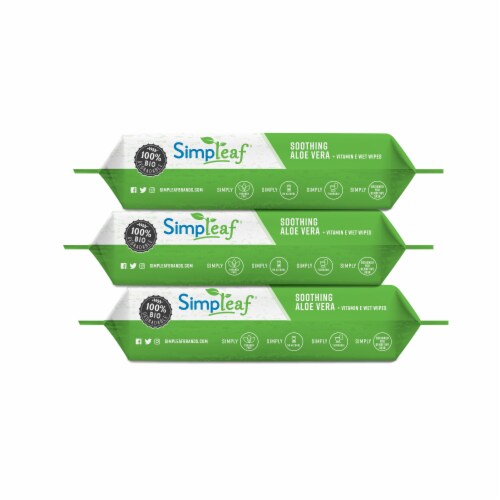 Simpleaf Aloe Vera Flushable Wipes 50 count 3 pack Perspective: top