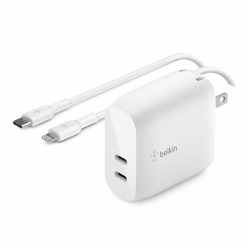 Belkin Dual 20W USB-C Wall Charger - White Perspective: top