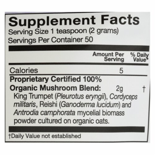 Organic Mushroom Nutrition - Mush Sprfd Organic Rstr 100gr - 3.57 oz. Perspective: top