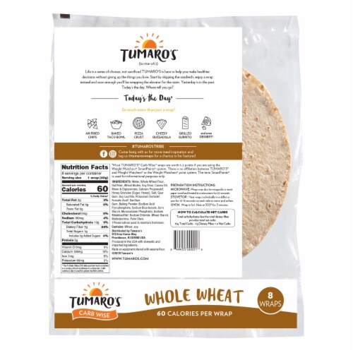 Tumaro'S 8-inch Whole Wheat Carb Wise Wraps - Case of 6 - 8 CT Perspective: top
