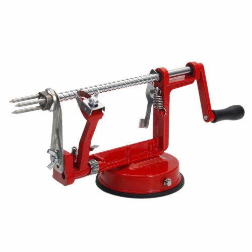 3-in-1 Stainless Steel Hand-cranking Apple Peeler Slicer Peeler Red--YS Perspective: top