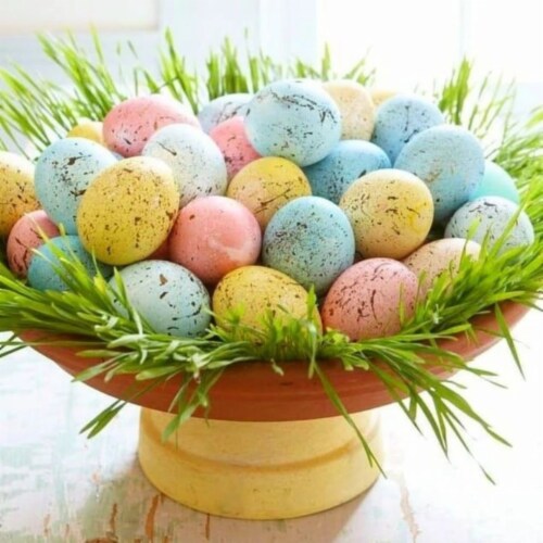 DIY Craft 20pcs Foam Easter Eggs - 2x3cm/0.8x1.2 Inch Painted Pigeon Bird Eggs - Happy Easter Perspective: top