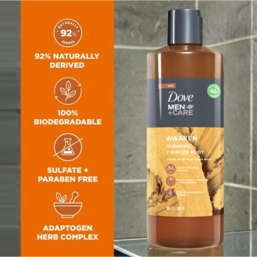 Men+Care Liquid Face + Body Wash for Men Awaken Turmeric + Ginger Root; 18 oz Perspective: top