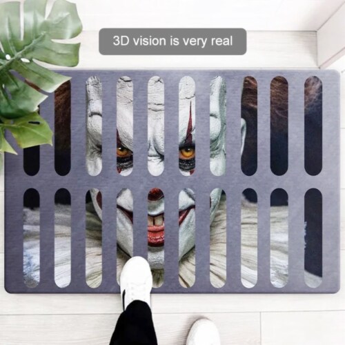 3D Clown Trap Visual Carpet, Living Room Bedroom Floor Mat, Halloween Horror Carpet Perspective: top