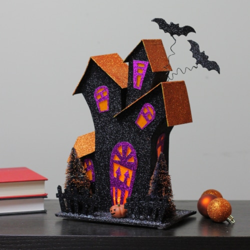 Melrose 12 Black and Orange LED Lighted Glitter Drenched Halloween