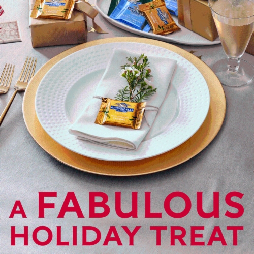 Ghirardelli® Milk Chocolate Caramel Squares Holiday Candy Bag Perspective: top