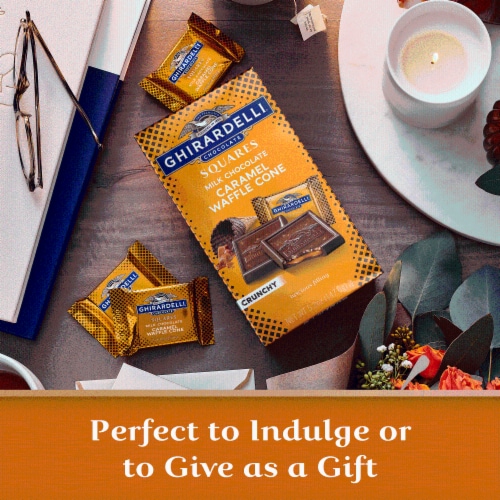 Ghirardelli® Milk Chocolate Caramel Waffle Cone Squares Bag Perspective: top