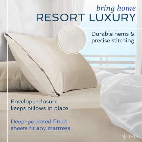 Hotel Sheets Direct Bamboo 4 Piece Sheet Set with Pillowcases, Queen, Cream Perspective: top