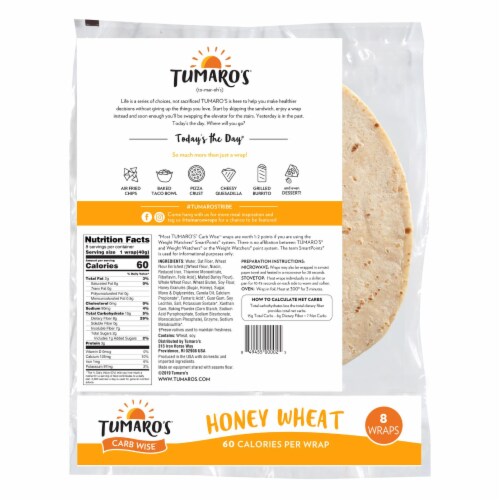 Tumaro'S 8-inch Honey Wheat Carb Wise Wraps - Case of 6 - 8 CT Perspective: top